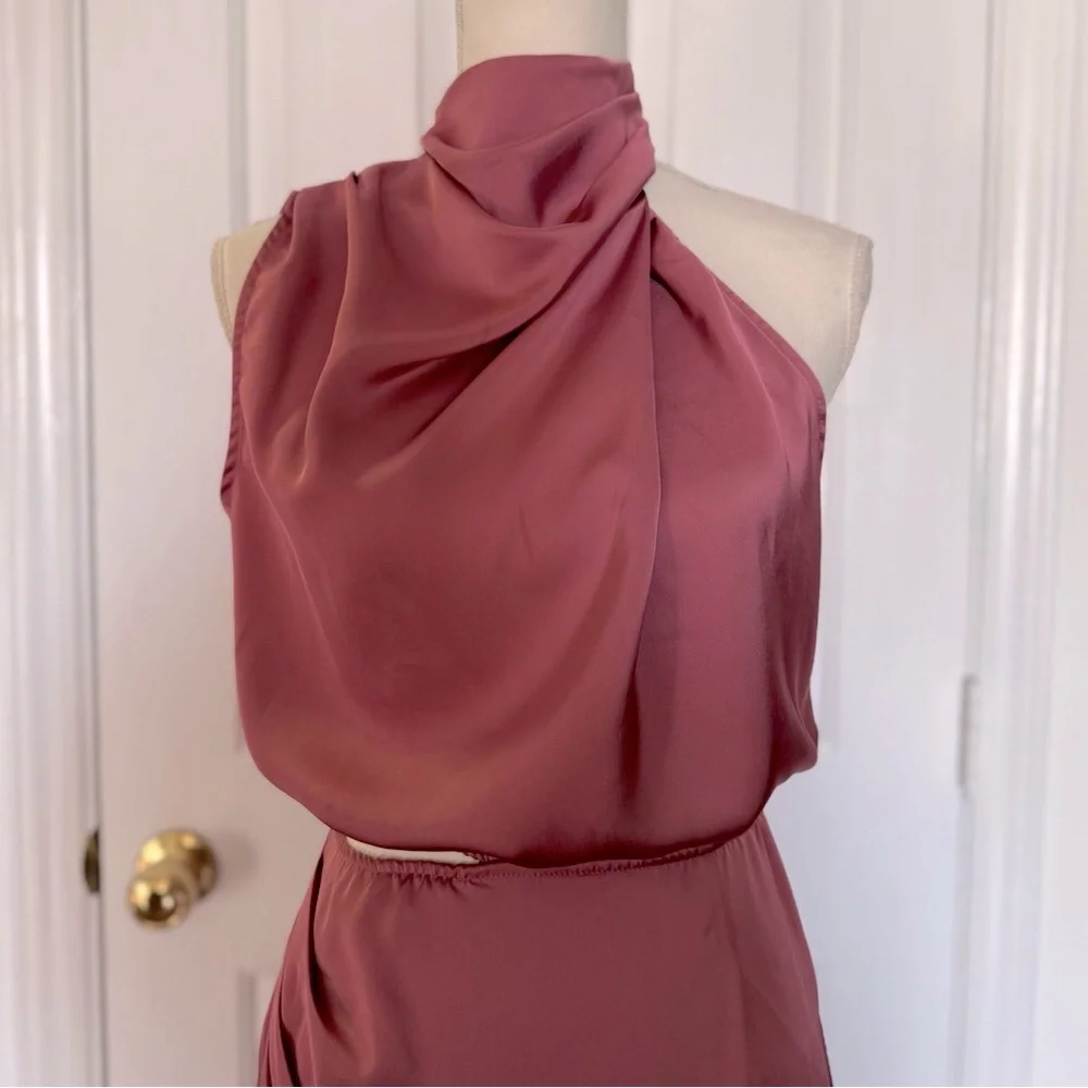 “HELLO MOLLY” Asymmetric Cowl Neck Halter Mini Dress